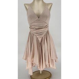Klesis Odette‎ Ruffle Layer Mini Dress M Pink Nude Spaghetti Strap Ruched Tiered